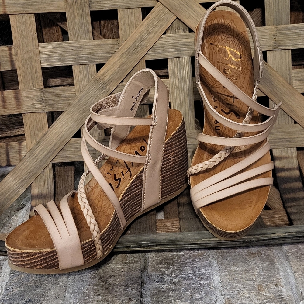 Blowfish Malibu Heidi Wedge Sandals, Sz 8